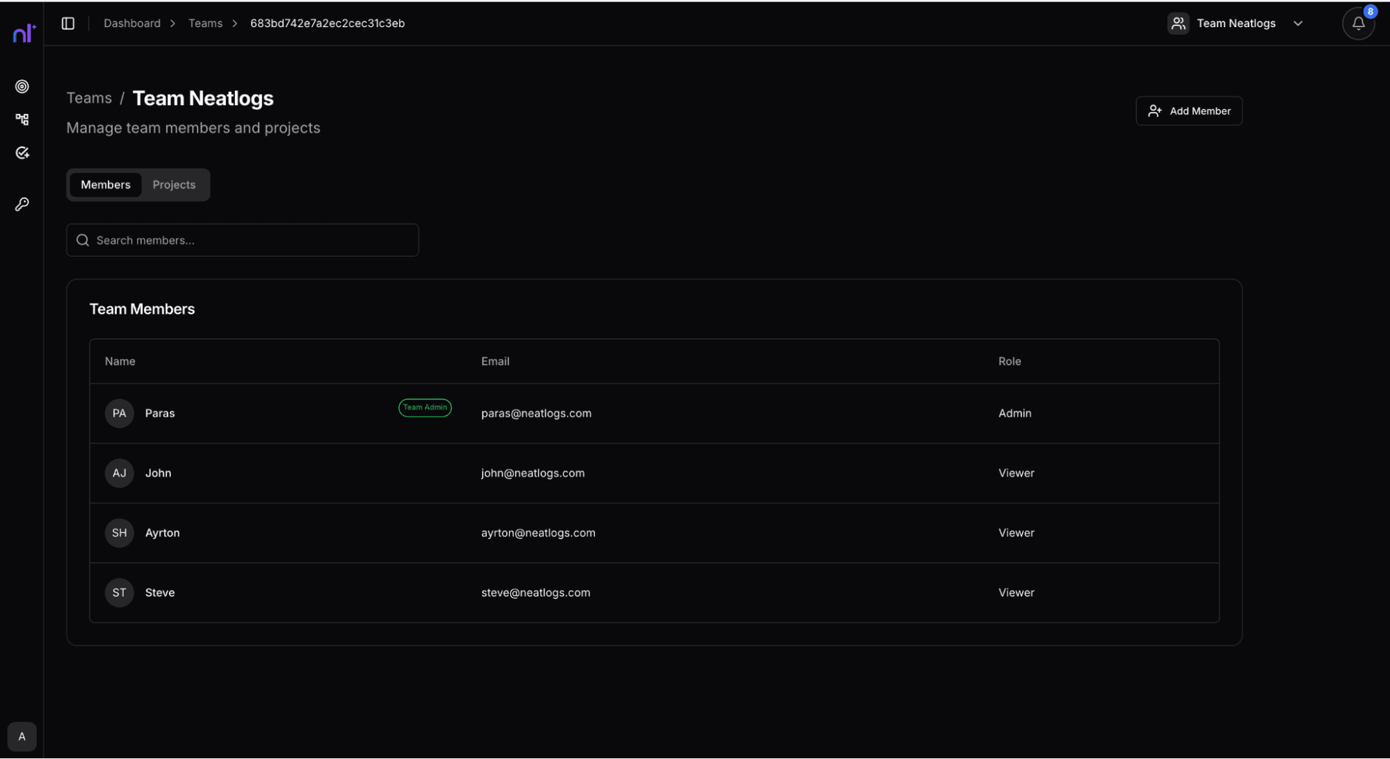 Team Details Screenshot